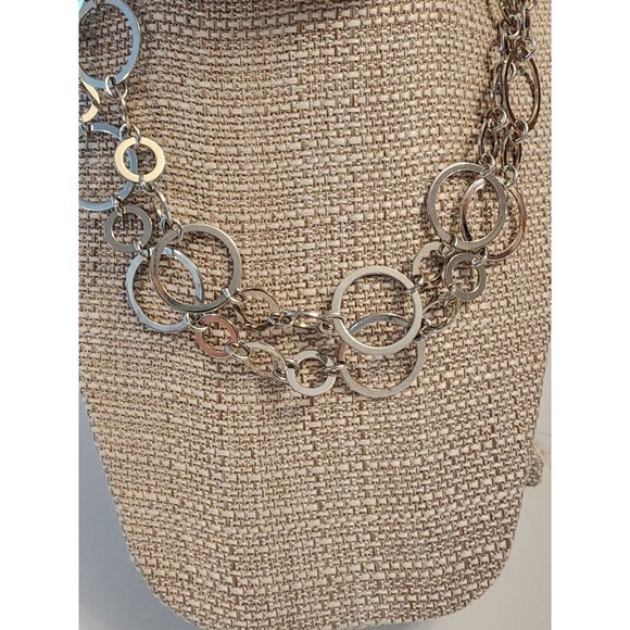 Chico's Silver Tone Necklace Connected Circle Metal Chains - Picture 7 of 7